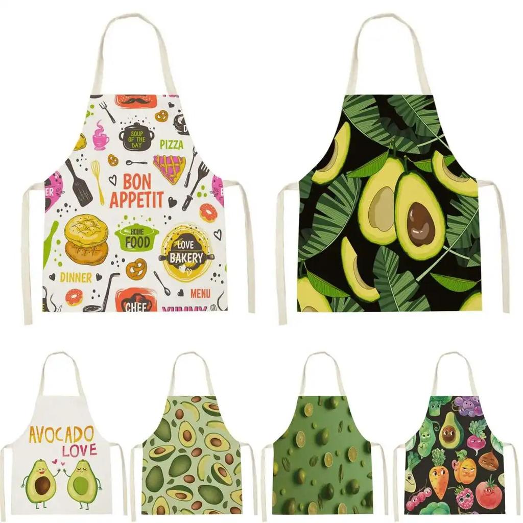 Avocado Burger Pattern Apron Cotton Linen Ladies Home Cooking Cleaning Barbecue Apron Restaurant Sleeveless Apron