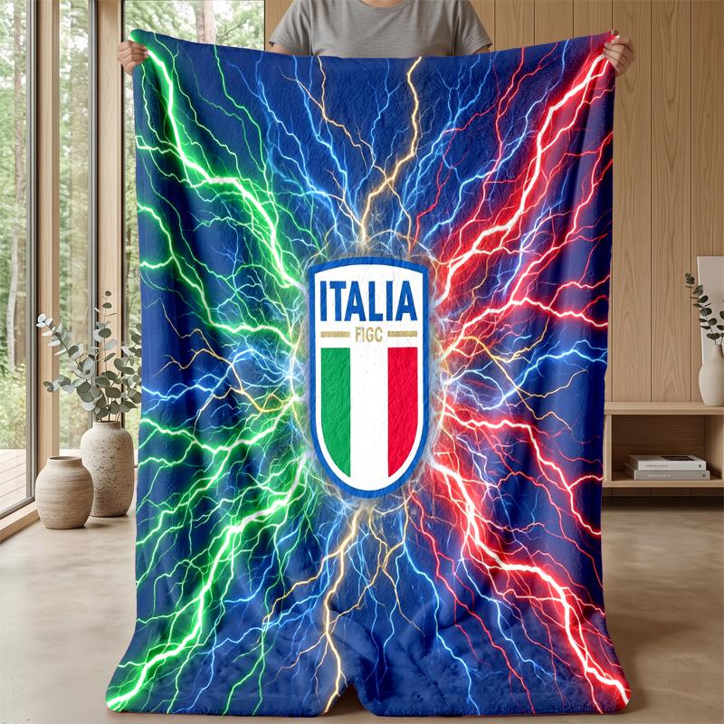 Italy Football Printed Flannel Blanket Skin Friendly Warm Decorative Throw for Indoor Couch Bed Daily Use