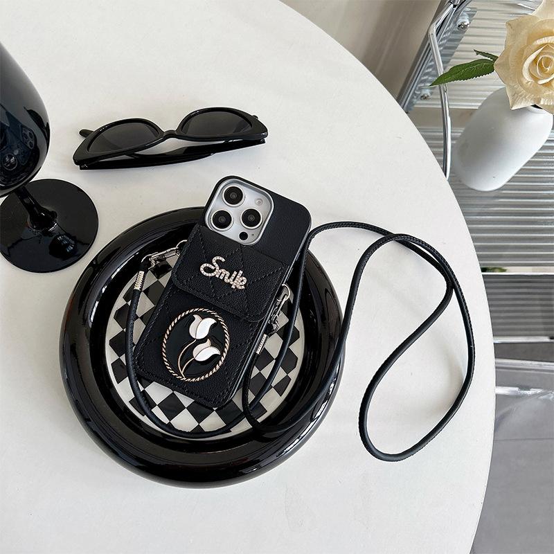 

Tulip Wallet Silicone Mobile Phone Case For Iphone17Promax Messenger Rope Apple 16 Anti-Drop Woman iPhone 7/8/SE 2020