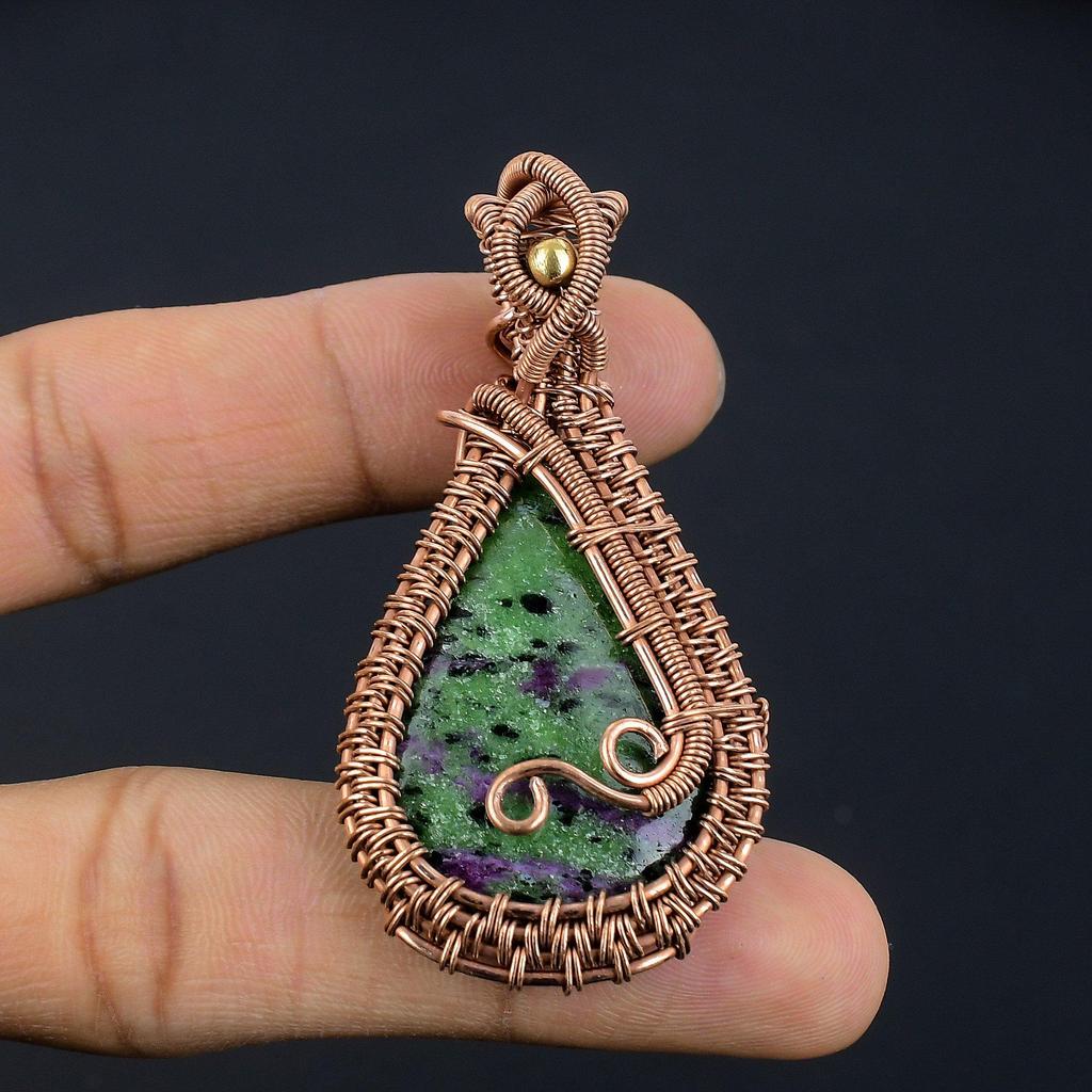 Ruby Zoisite Pendant Gemstone Jewelry,  999 Copper Wire Wrapped Handmade Pendant, Latest Design Jewelry