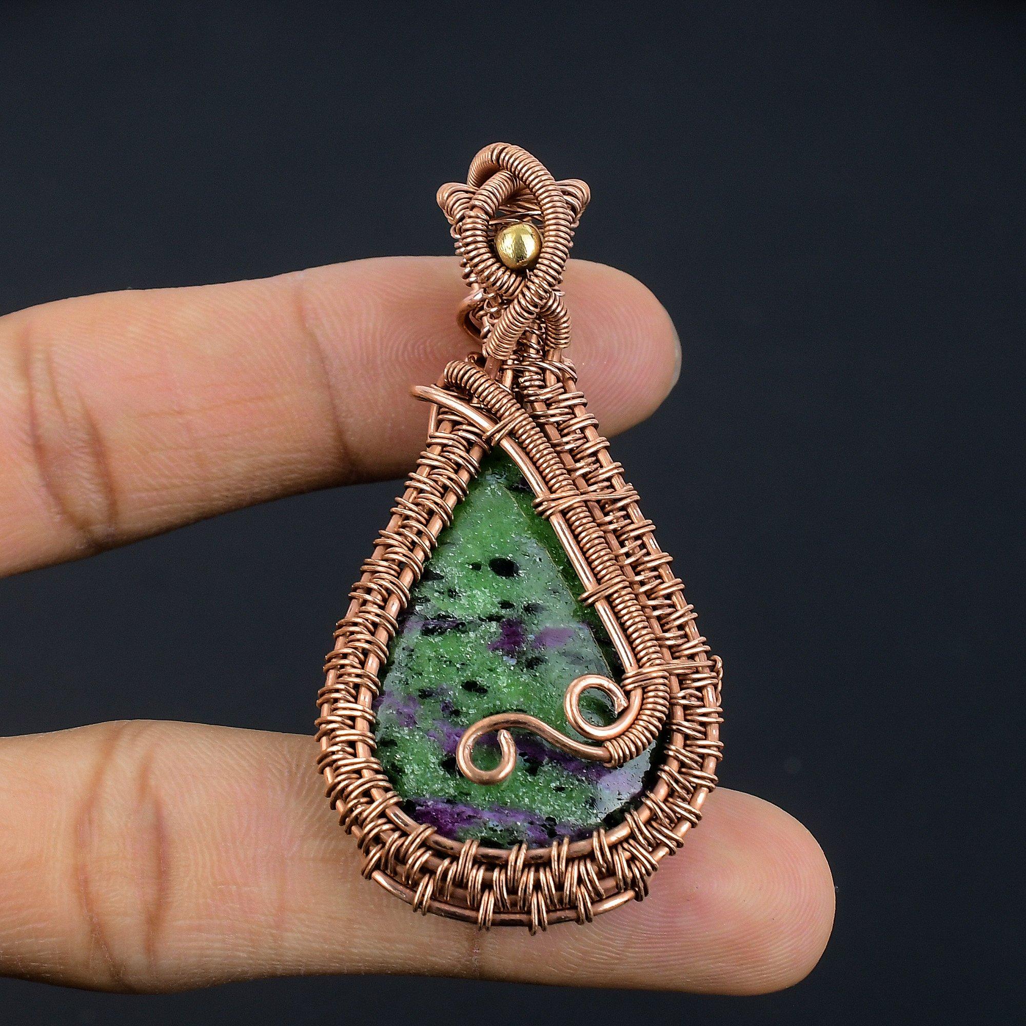 

Ruby Zoisite Pendant Gemstone Jewelry, 999 Copper Wire Wrapped Handmade Pendant, Latest Design Jewelry 2.55 inches