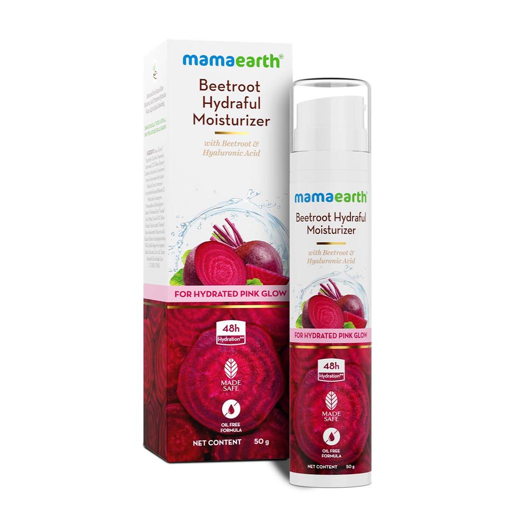 Mamaearth Beetroot Hydraful Moisturizer Lotion 50ml For Pink Glow Hydration Lightweight Oil-Free Face Cream For All Skin Types