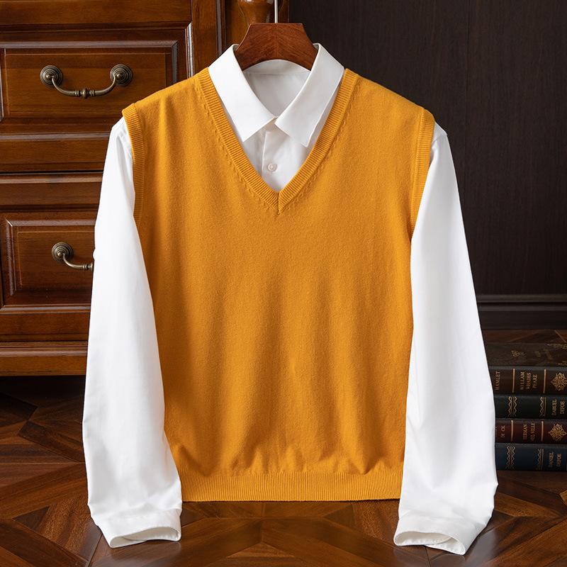 Men Sleeveless Knit V Neck Solid Pullover Vest