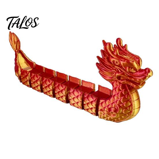 Colorful Gradient Metallic Ornament 3D Printed Articulated Dragon Boat Figurine, Statue with Flexible Bendable Body, Unique Festival Gift Traditional