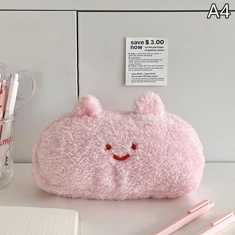 Kawaii Milk Cat Plush Pouch Pencil Case Cute Zipper Fluffy Large Capacity Pencil Bag School Stationery Storage Bag Supplies
