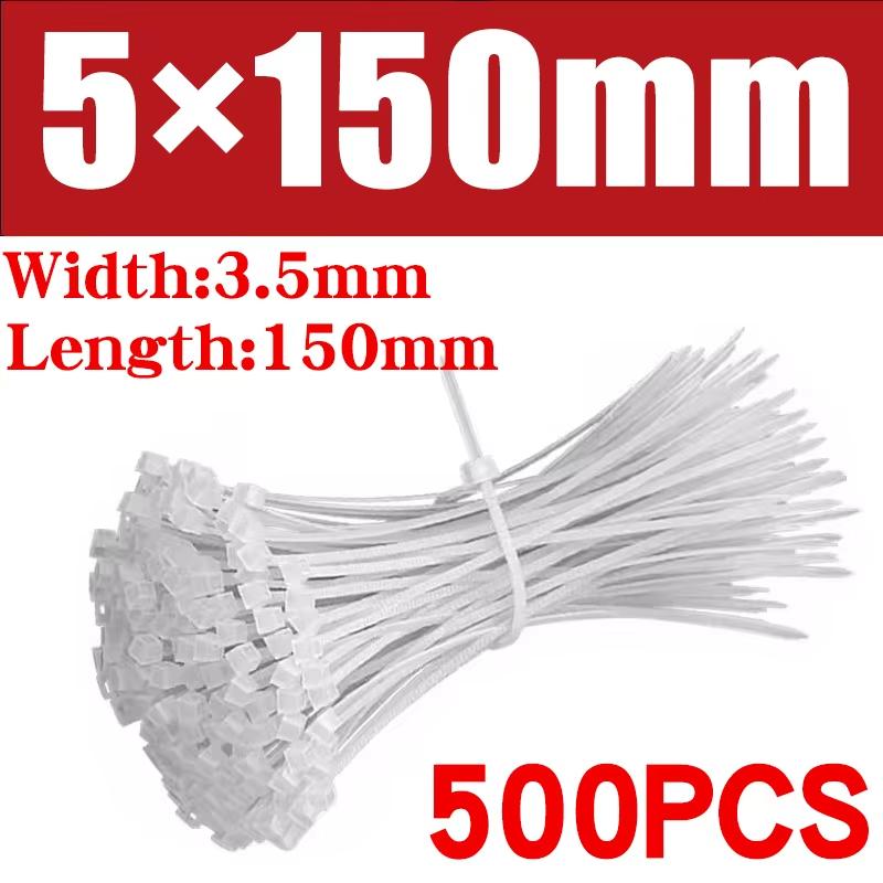 500/1000 Teile/beutel Selbstsichernder Nylon-Kabelbinder aus Kunststoff, weiße Reißverschluss-Wraps, Nylon-Kabelbinder-Set, Befestigungsring, Schlaufe, Drahtwicklung