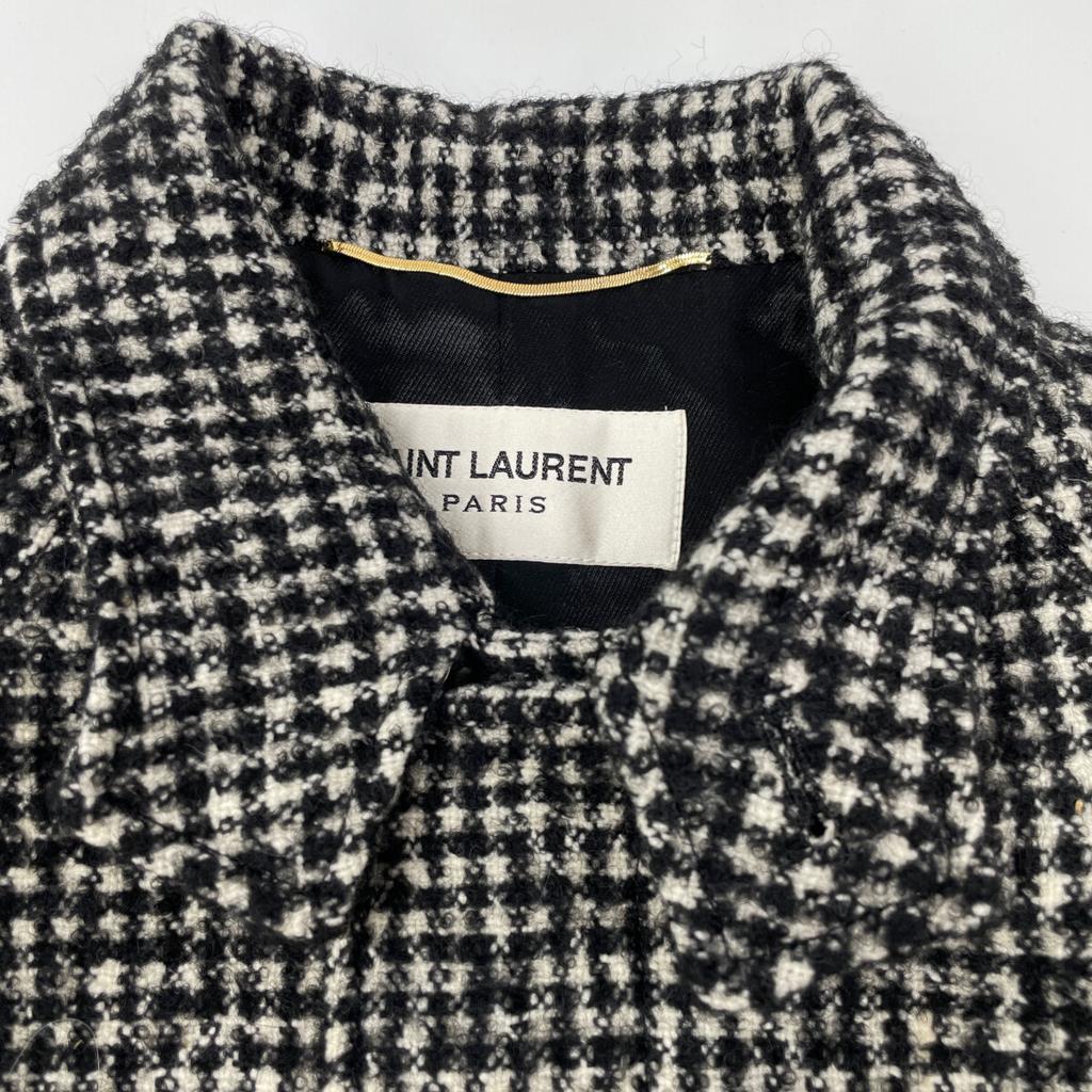 Saint Laurent Paris 2015 Houndstooth Soutien Collar Coat 402944 Coat 34 Black X whiteUsed