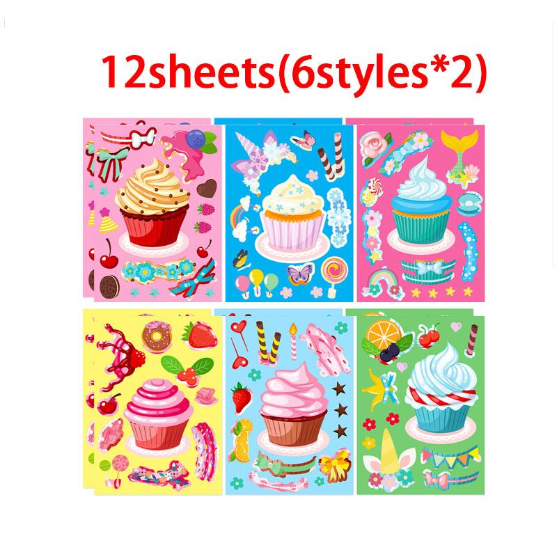 Make-a-Cake Sticker Sheets DIY Make Your Own Birthday Cake Puzzle Stickers for Kids Boys Girls Party Favor Games Toys Gifts