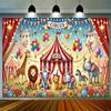 1pc Circus Animal Background - Vibrant Cartoon Circus Theme, Featuring Colorful Balloons, Flowers and Animals