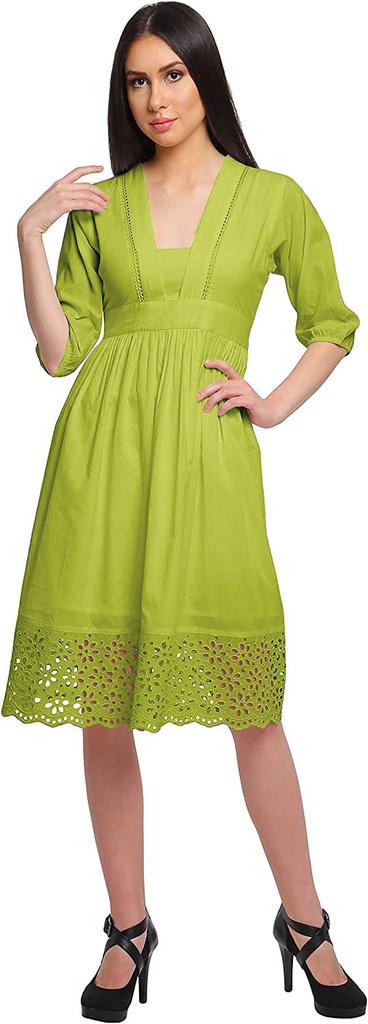 Moomaya Solid Midi Dress For Women Plus Size Lace Details Clothing Summer