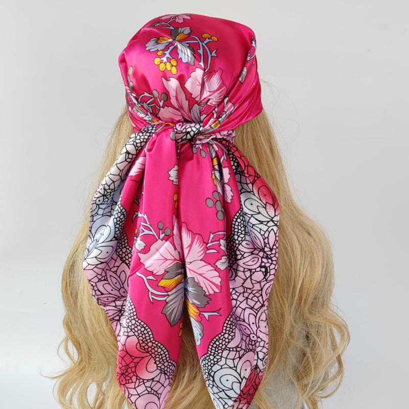 Lenço de Pescoço Xale Envoltórios Estampa Seda Cetim Cachecol quadrado Mulheres Muçulmanas Hijab Elegante Faixa de Cabelo Bandana design marca foulard