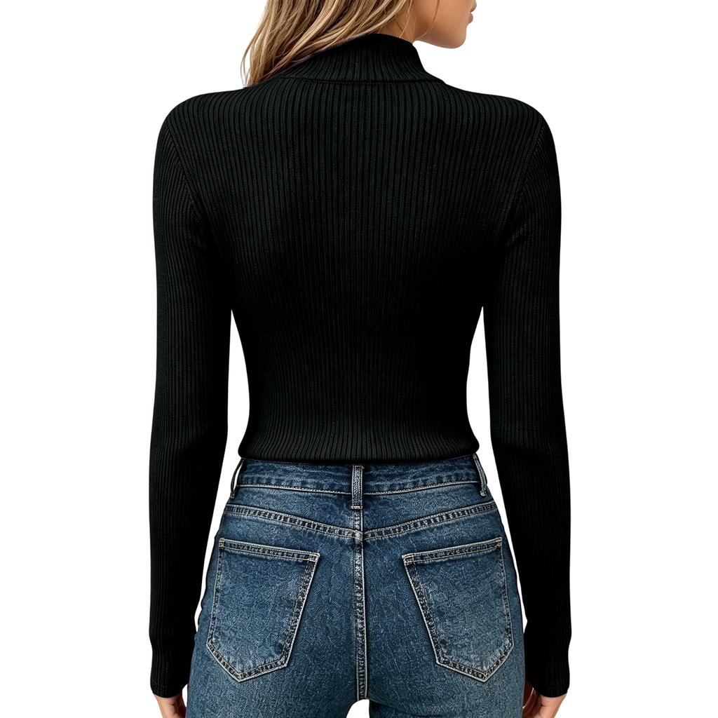 Damen Langarm Reißverschluss Gerippter Cardigan Pullover Farbiger Stricktop für Herbst Winter