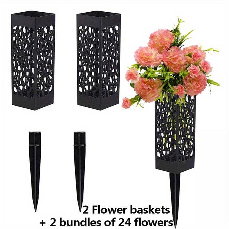 

24 Stems of Artificial Flowers + 2 Outdoor Ground - Plug Baskets - Stunning Carnation & Watercress Mixed Arrangement for Patio Decor розовый