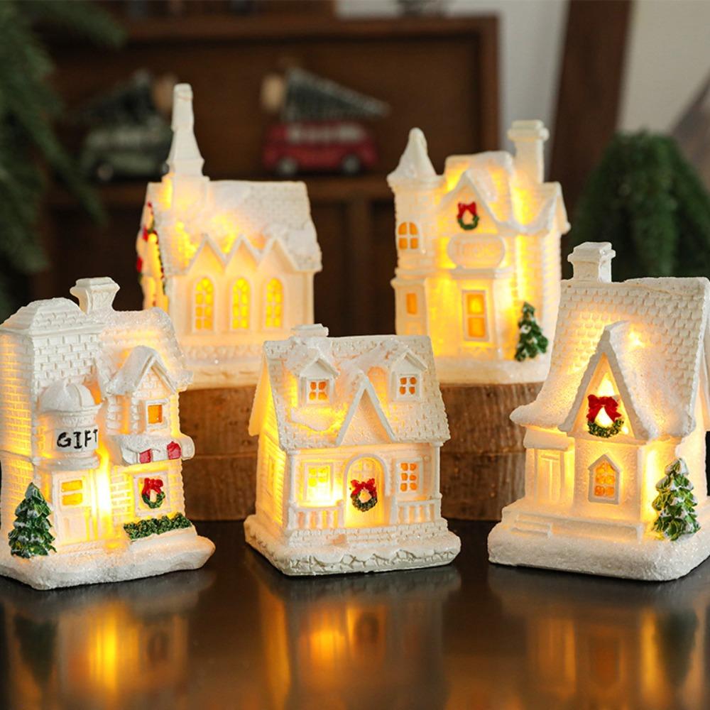 New Christmas Village Lights Up House Ornament LED Lights Up White Christmas Village House Set for Xmas Home Interior Decoration