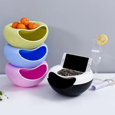 Lazy Snack Bowl Plastic Double-Layer Snack Storage Box Bowl Fruit Bowl Mobile Phone Bracket Chase Artifact Plate