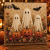 Pre Stretched Canvas Art Halloween Faux Pearl DIY Kit, Spooky Cute 3D Beads Painting Crafts Stress Relief Project for Adults Beginners, Seasonal Wall