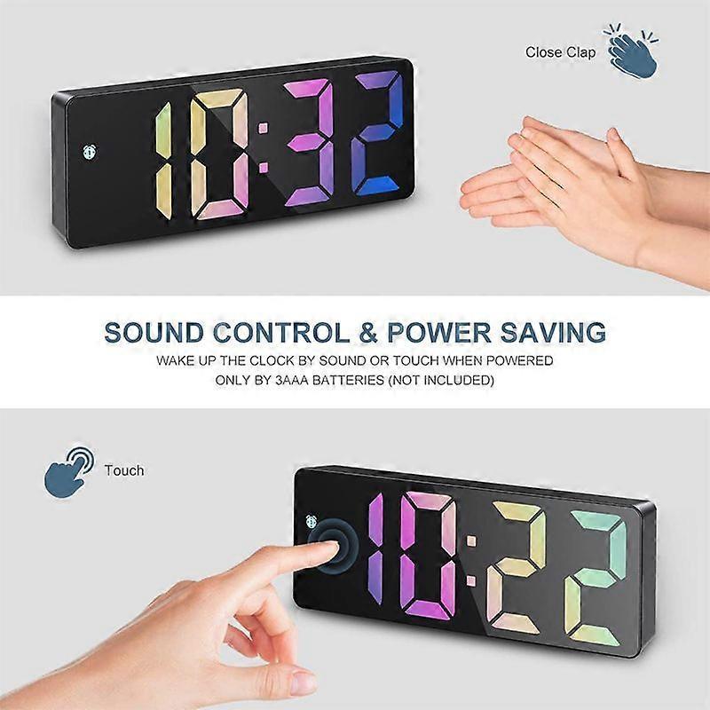 Upgraded Digital Alarm Clock, LED Clock for Bedroom, Electronic Desktop Clock with Temperature Display, Adjustable Brightness, Voice Control, 12/24H D