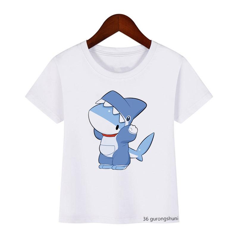 2024 Summer T-Shirt For Kids Funny Sharking With Sharkdog Cartoon Print Children'S Tshirt Boy Clothes White Shortsleeved Tops
