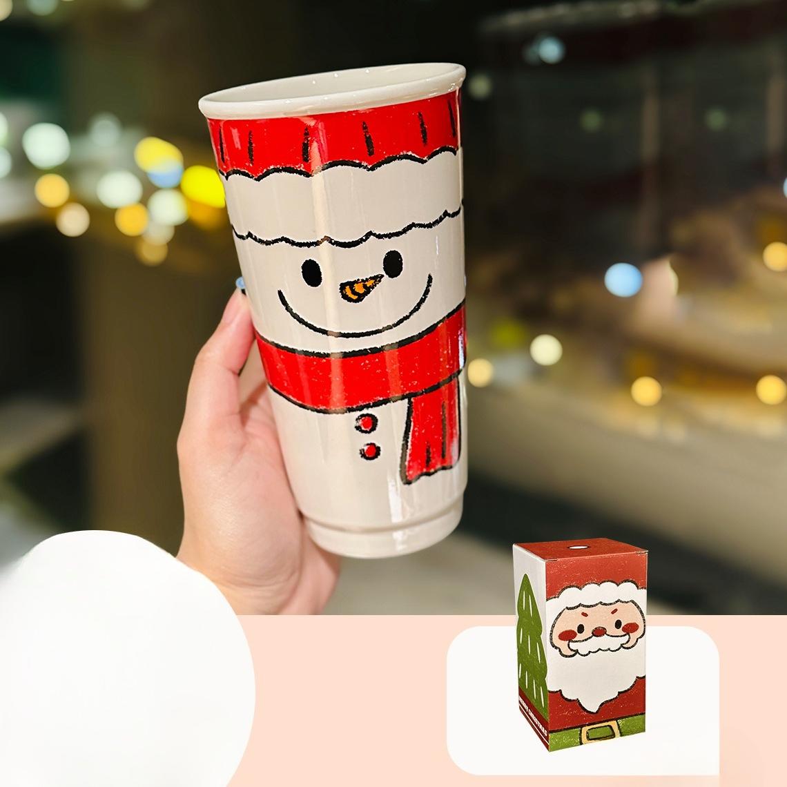 

Cartoon Santa Claus Ceramic Cup Cute Christmas Snowman Cup Gift for Friends Drinking Cup Souvenir 580ml