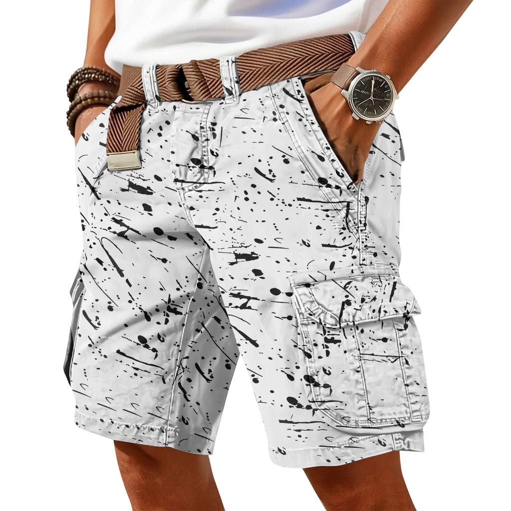 Men's Casual Trend Ink Wash Printed Short Pants - Men's Multi-pocket Workwear Sports Shorts