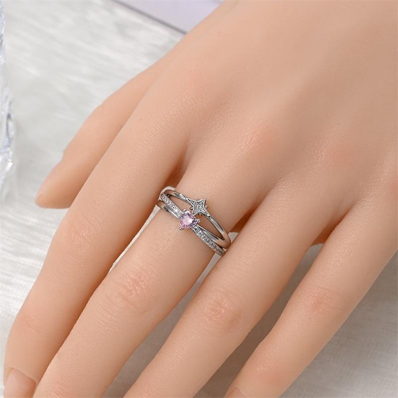 New Valentines Day Rings Sweet Pink Zircon Princess Bows Size 79 Ideal For Women copper Ring Romantic Fine Jewellery Birthday Gift