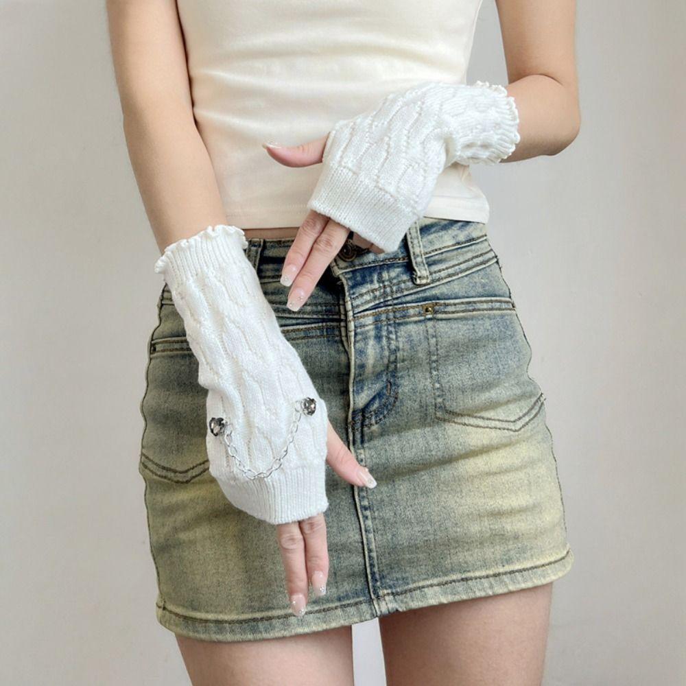 Elastic Knitted Arm Warmers Star Fingerless Gloves Streetwear Y2K Warm Sleeves  Girl Party