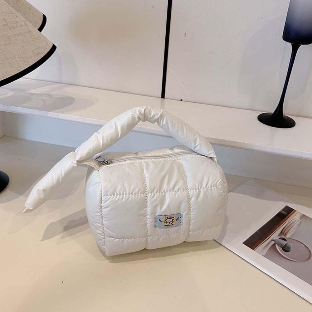 Quilted Puffy Tote Pouch Large Capacity Grid Puffer Handbag Cloud Pleatd Grid Bag  Travel