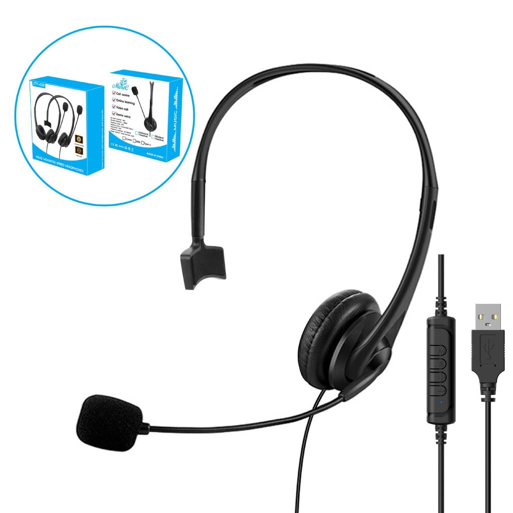 Single-Ear Wired USB Headset with Mic and Customizable Logo