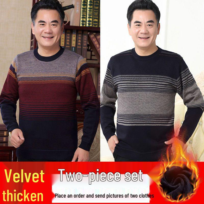 Men's Thick Fleece-Lined Sweater - Grandpa Style, Round Neck, Perfect for Winter Warmth