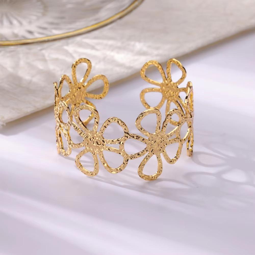 Flower Chunky Cuff Bangle Gold Color Open Cuff Bangle Flower Cuff Bangle Party Accessories Gifts