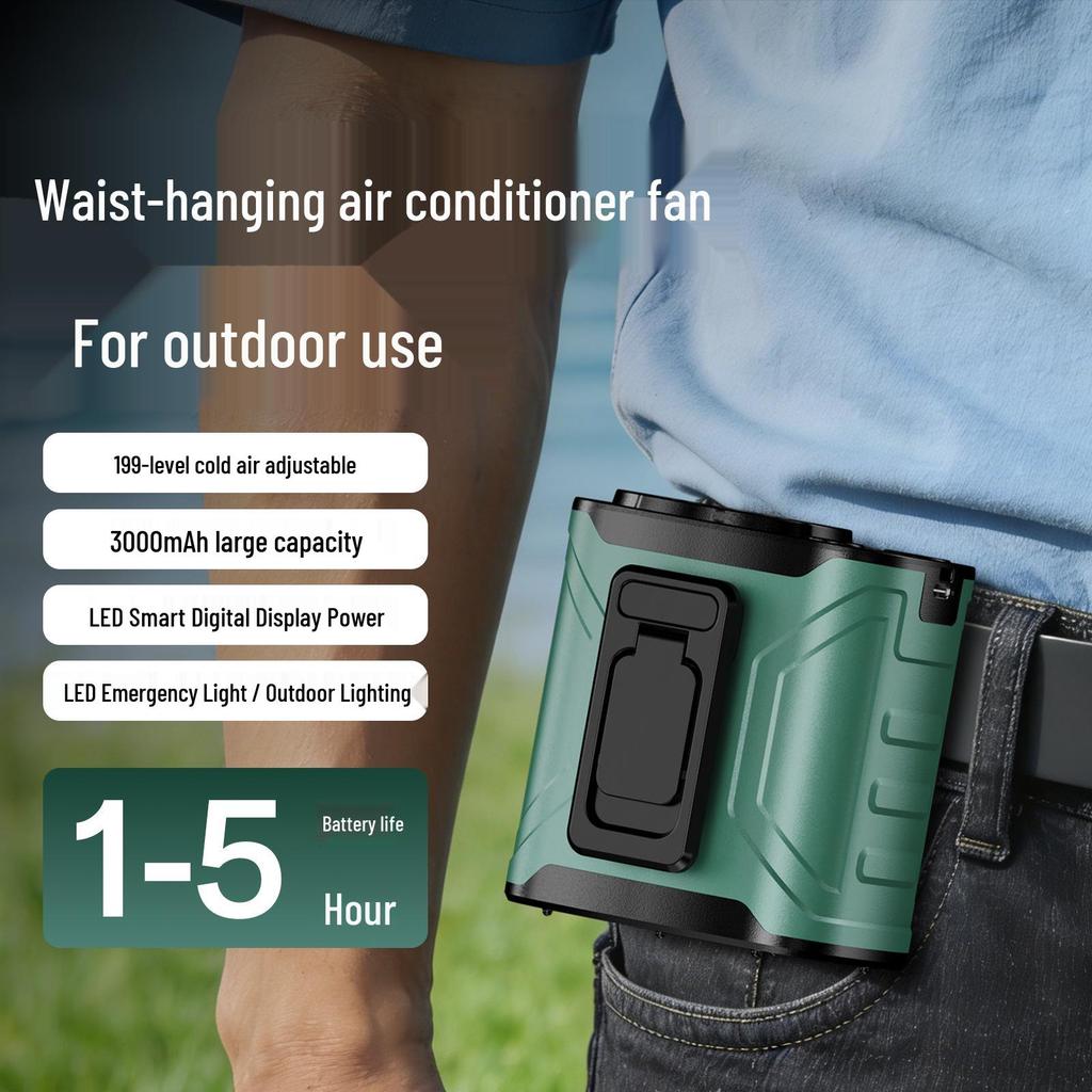Portable USB Rechargeable Waist Fan for Outdoor Workers, Clip-On Design for Summer Cooling