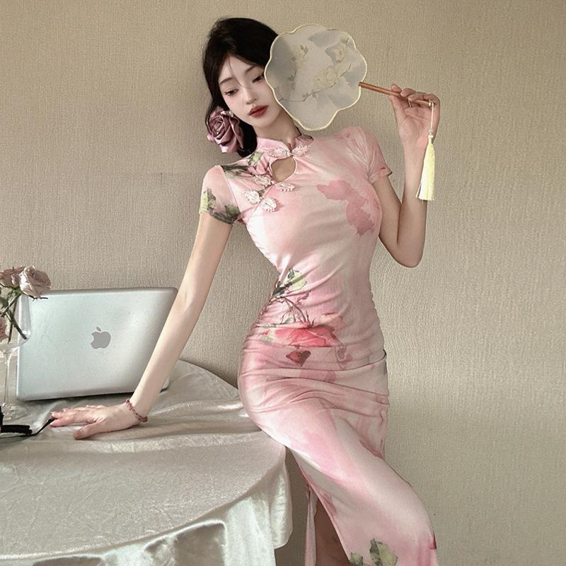 New women's clothing national style girl improved cheongsam split-ended slim dress