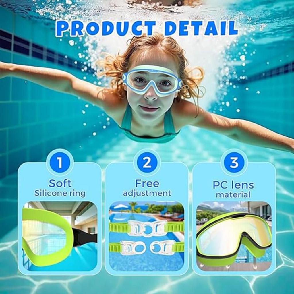 2026 SplashyNew Eyes Goggles for Kids, Wide View Swim Goggles, Anti-UV Anti-Fog Pool Water Swimming Goggles for 3-14