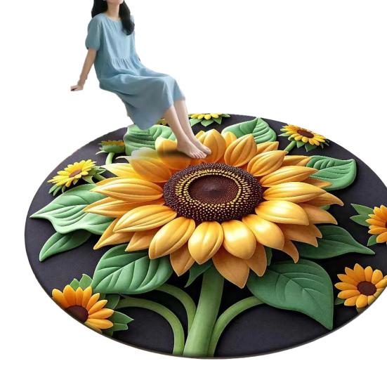 Diatomaceous Earth Floor Mat 3D Sunflower Pattern Plush Quick Drying Non-Slip Absorbent Bath Mat