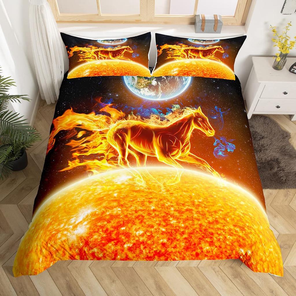 Cartoon Kawaii Unicorn Duvet Cover Set Girly Fantasy Star Moon Galaxy Bedding Set Twin King Microfiber Leaves Comforter Cover