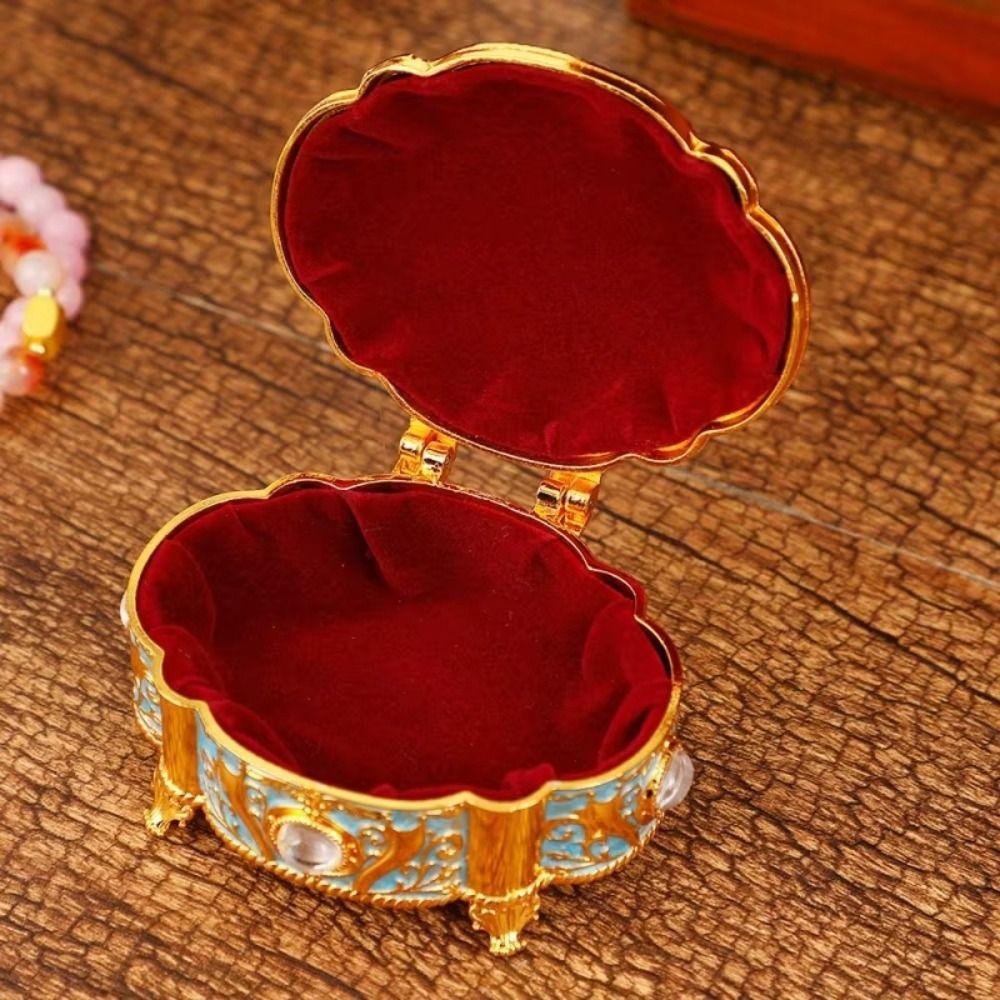 Oval Shape Trinket Box Relief Design Jewelry Storage Case Jewelry Organizer  For Girls