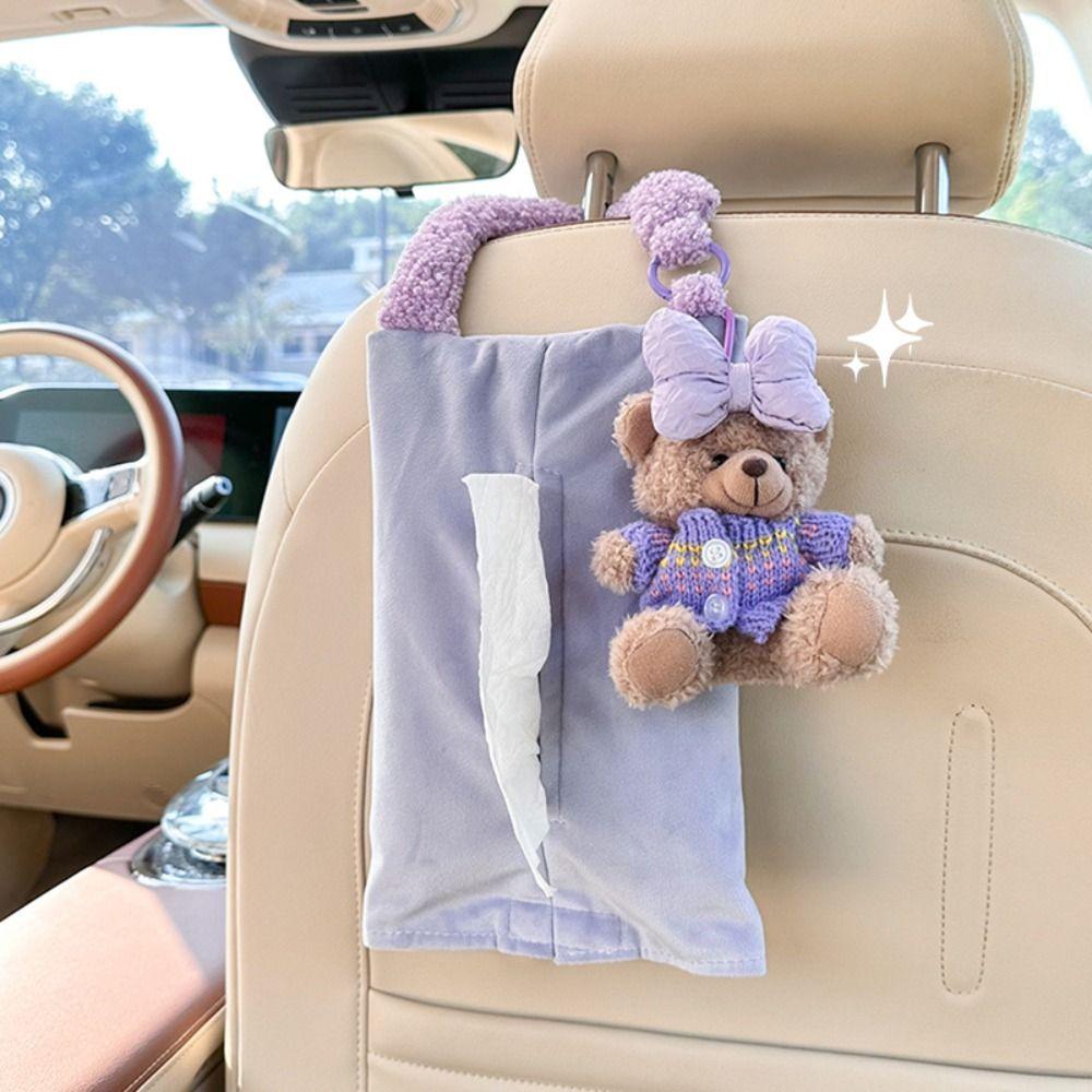 

Bear Plush Tissue Holder Cartoon Tissue Storage Case Convenient Car Tissue Box Interior рожевий