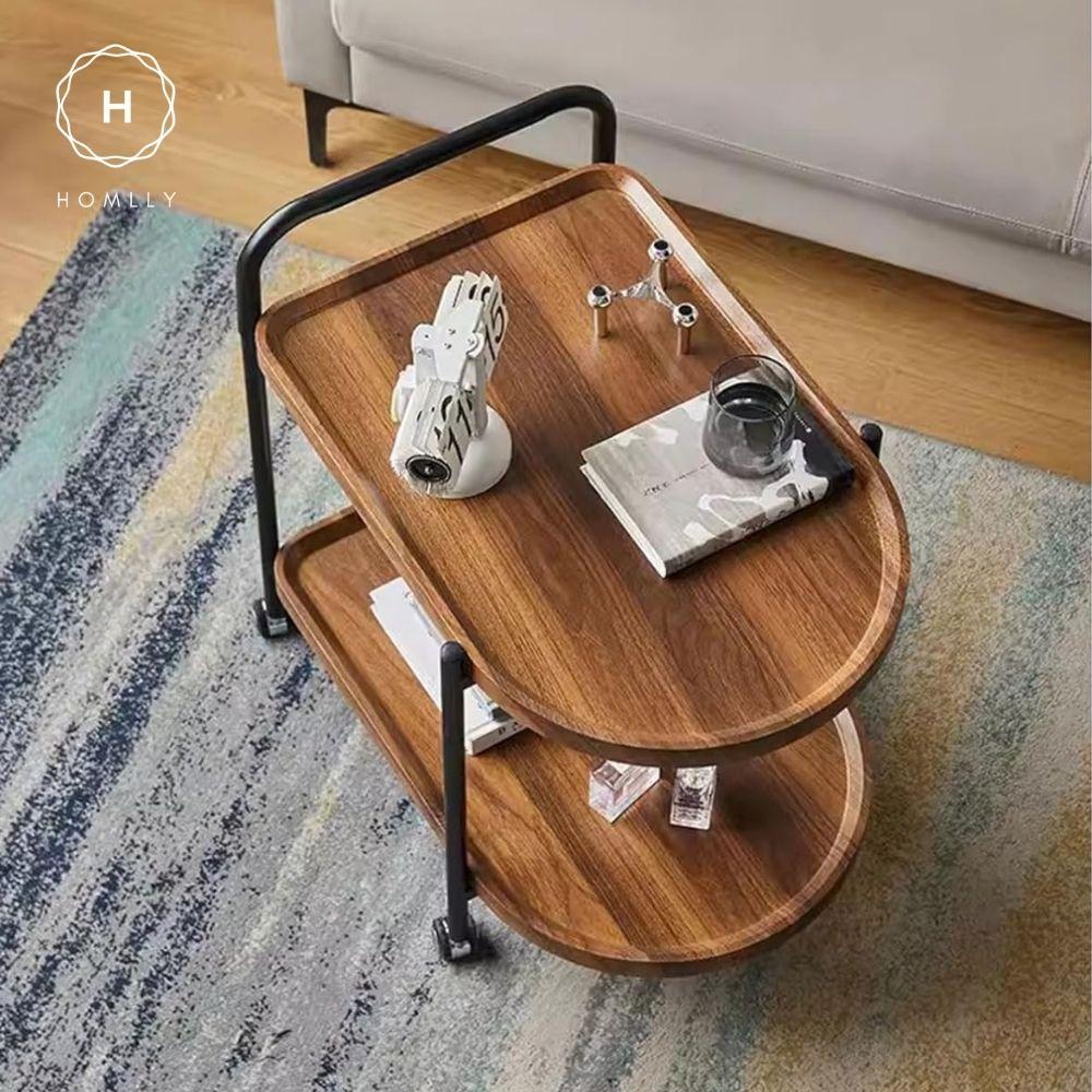 Homlly 2-Tier Walnut Mobile Rolling Kitchen Trollery Cart with Wheels