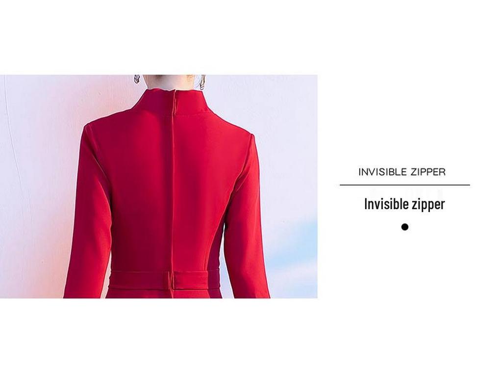 Women's Long Red Choir Performance Dress for Stage, Hosting, and Poetry Recitation Competitions - New Style Atmospheric Costume