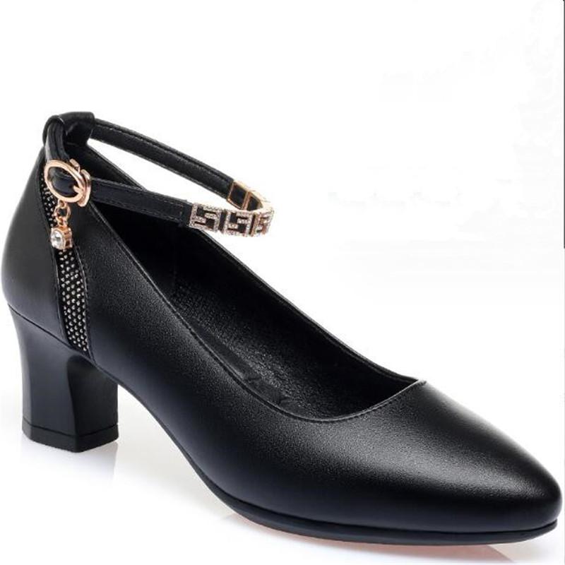 Fashion Ankle Strap High Heels Women's Pumps Fashion Rhinestone Thick Heel Women Office Party Wedding Shoes Woman Shallow Mouth Shoes