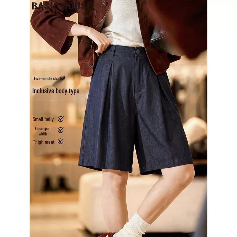 Basic House Women s Blue Lyocell Straight-Leg Shorts M