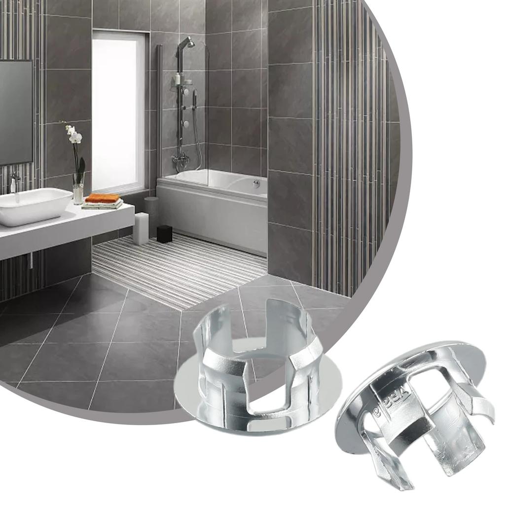 2XOverflow Ring Bathroom Basin Sink Silver Chrome Hole Cover Cap Inserts Round For Home Decoration About 22mm-24mm