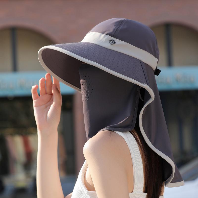 Outdoor Tea Picking Hat Shawl Neck Protection Sun Hat Large Brim Full Face Cover Sun Protection Hat Children Summer Ice Silk Bucket Hat
