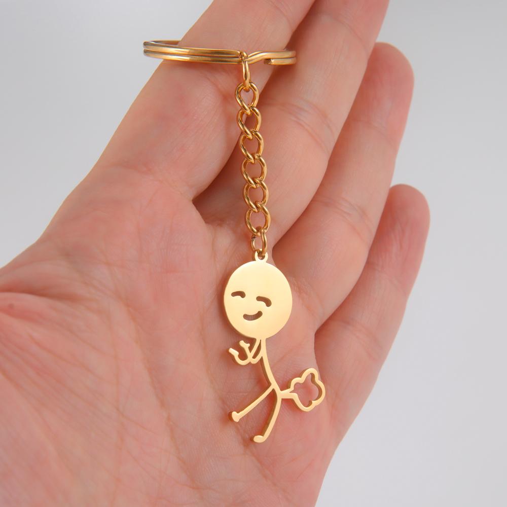 1PCS Funny Spoof Fart Stickman Pendant Keychain Stainless Steel Key Ring Hip Hop Style Key Chain Gift