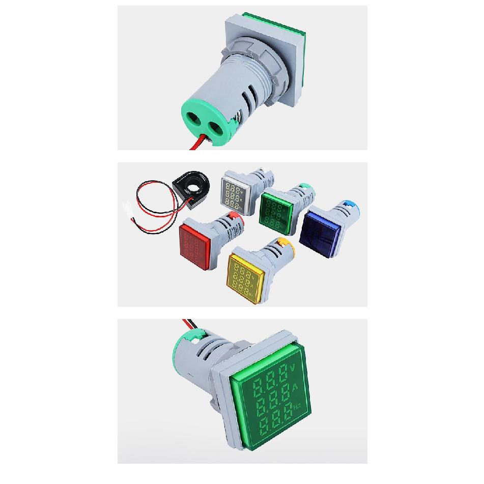 Square LED Digital Voltmeter Ammeter Hertz Meter AC24-500V Voltage Current Frequency Combo Meter Signal Light Indicator Tester