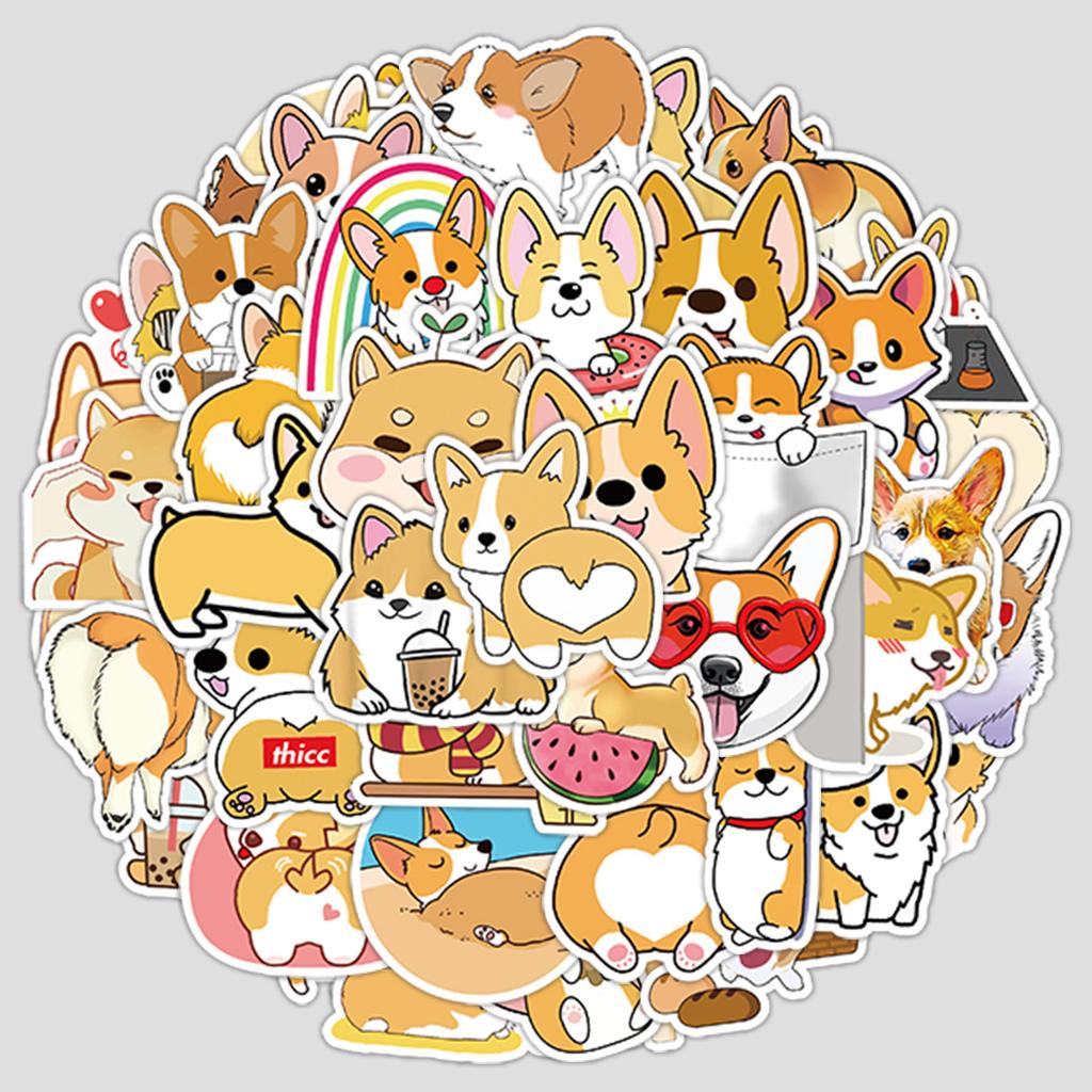 50 Cartoon Cute Corgi Dog Laptop Suitcase Skateboard Water Cup Doodle Decorative Stickers