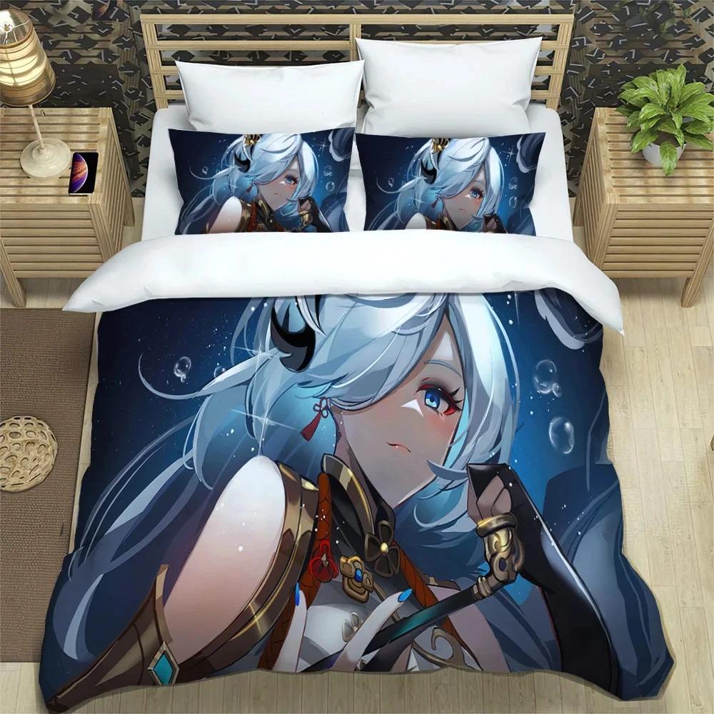 Anime Genshin Impact Bedding Set Boys Girls Twin Queen Size Duvet Cover Pillowcase Bed Kids Adult Fashion Home Textileextile New