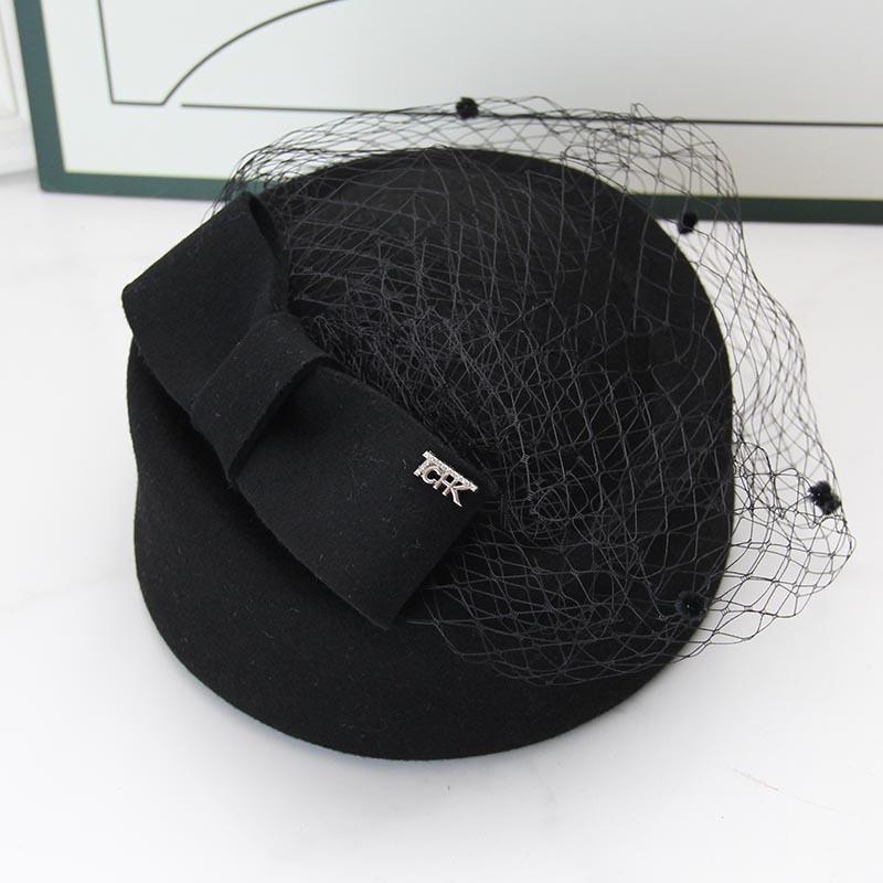 Vintage mesh beret women's wool woolen bow top hat French socialite elegant banquet photo hat tide