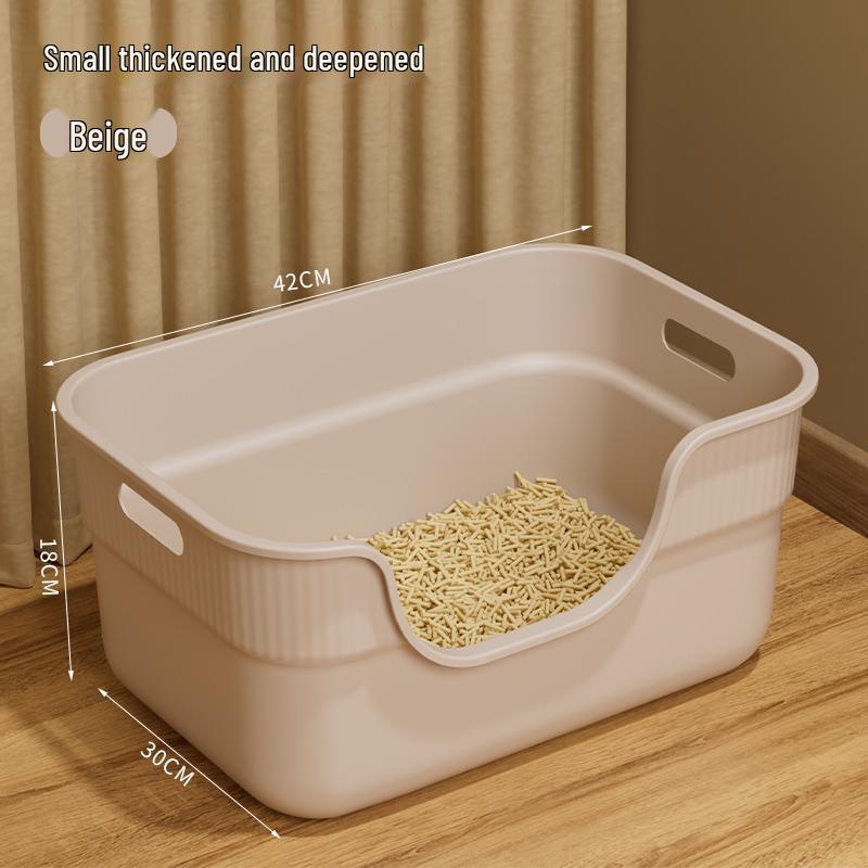 Anti-Splash Open-Top Cat Litter Box with Deodorant for Large Cats