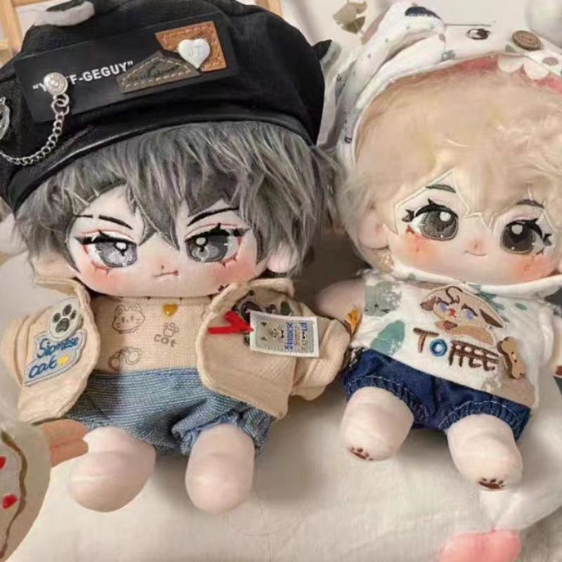 Original 20cm Boy Cotton Doll Plush Long-eared Twin with Animal Ears Big Tail Grey Fur Stuffed Soft Toy Kid Halloween Gifts